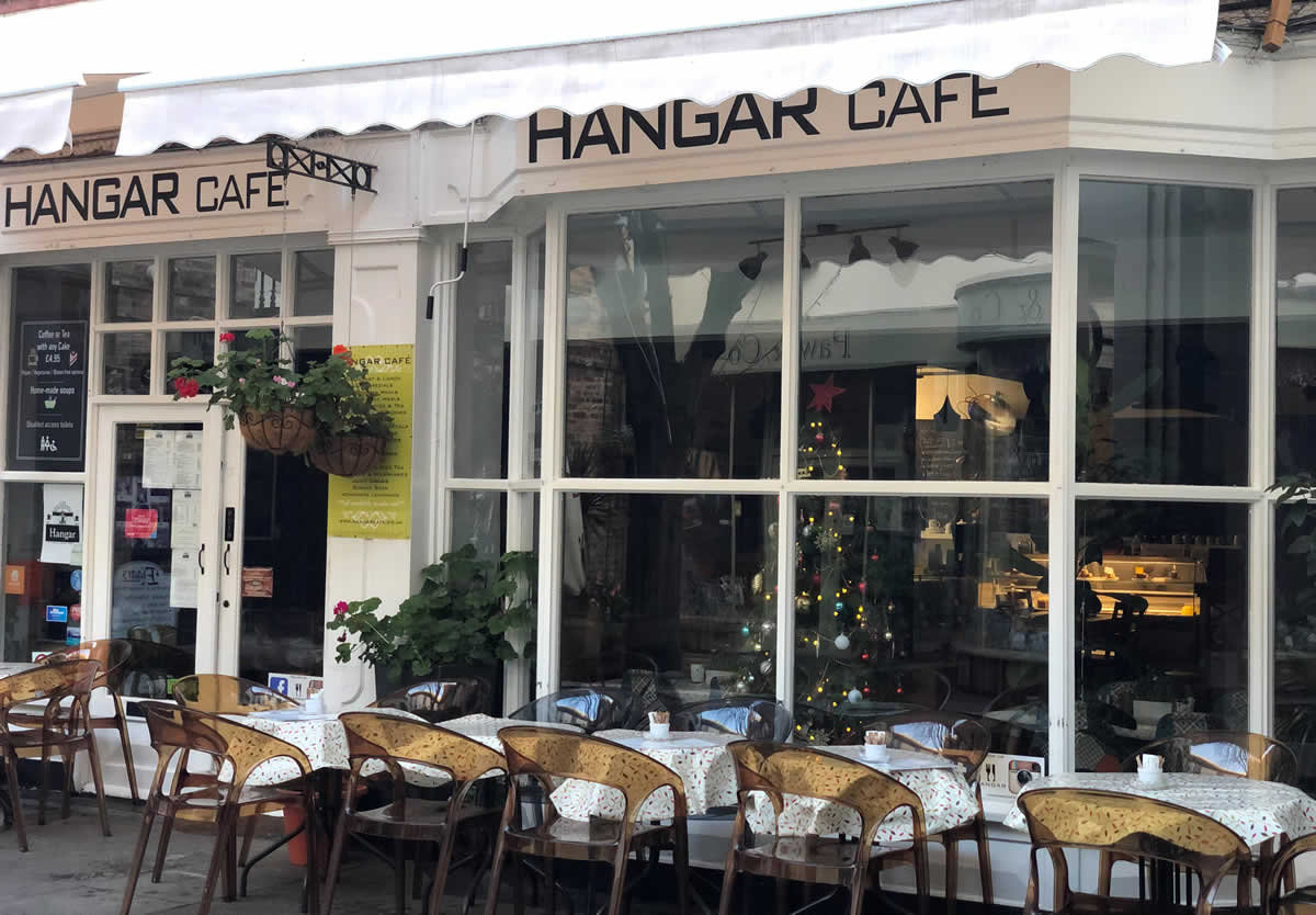 Hangar Café received a Business Growth Grant to help expand the café Outside frontage of Hanger Cafe with street furniture.