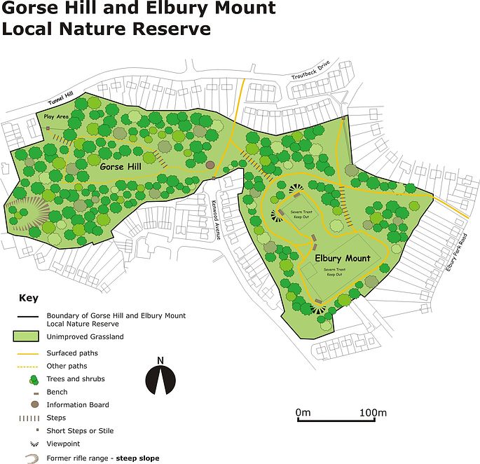 Map of Gorse Hill and Elbury Mount LNR