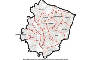 Map showing ward boundaries