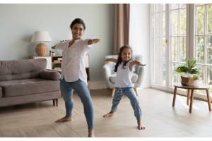 Woman and child exercising
